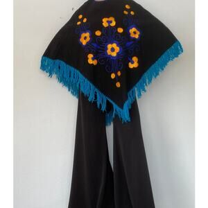 Electric Blue Embroidered Poncho